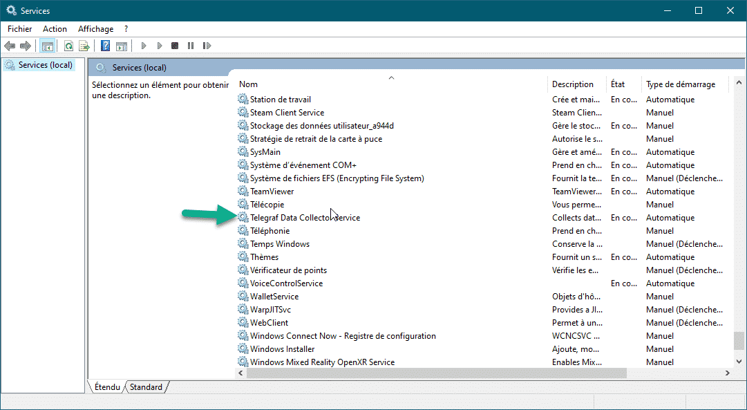 Installation Telegraf sur Windows 10 - Services