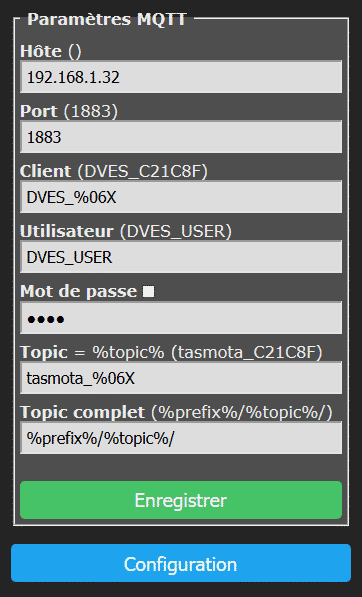 Configuration MQTT Tasmota